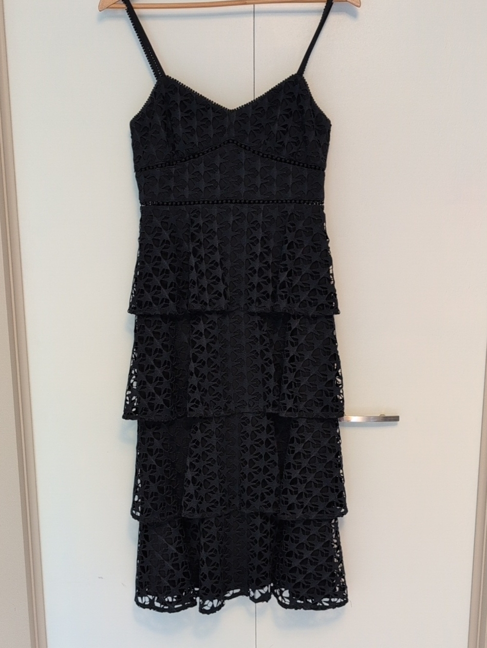 Navy Lace Tiered Spaghetti Strap Dress
